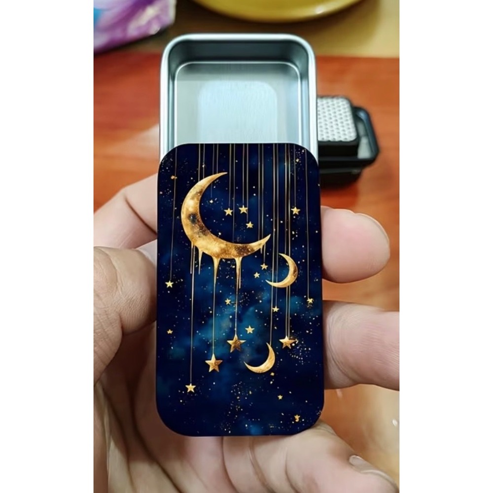 Celestial Moon Stars Gold Galaxy Tin Navy Blue